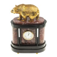 Каминные часы из камня и бронзы "Медведь" выс.27см