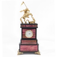 Декоративные часы из родонита "Георгий Победоносец", высота 32 см