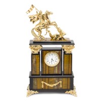 Декоративные часы из тигрового глаза "Георгий Победоносец", высота 33 см