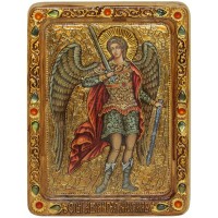 Живописная икона "Архангел Михаил" на сакральном кипарисе