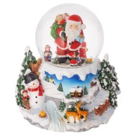 Фигурка декоративная в стекл. шаре с подсветкой, муз. и функц. движения "Санта"