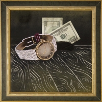 Картина с кристаллами "Часы с долларами" (Swarovski)