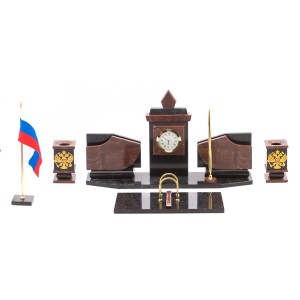 Настольный набор с гербом и флагом России камень лемезит (124682)