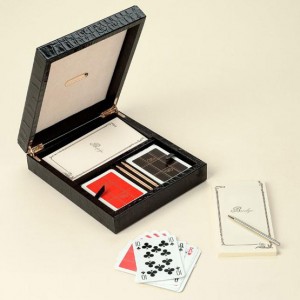 Подарочный набор для покера и бриджа в кожаной шкатулке 