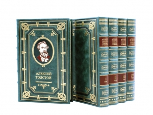 Собрание сочинений Алексея Толстого в кожаном переплете, в 5 томах.